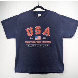 Basic Editions Mens USA United We Stand Graphic T-Shirt Navy Blue Large
